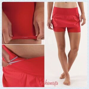 Lululemon Run Speed Squad Skirt Shorts Red Zipper pocket Sz 4